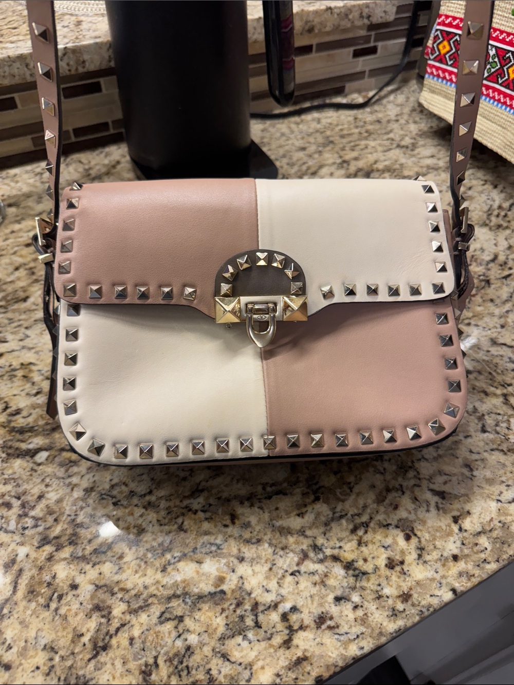 Studded Two-Tone Pink and Cream Crossbody Bag - Picture 4 of 8